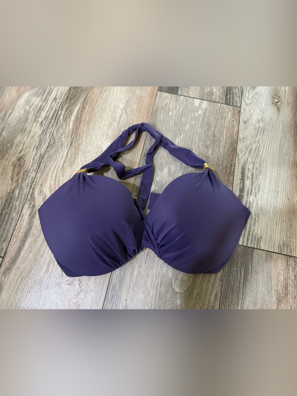 Victoria's Secret Purple Push-Up Halter Bikini Swim Top with Gold Rings 38D